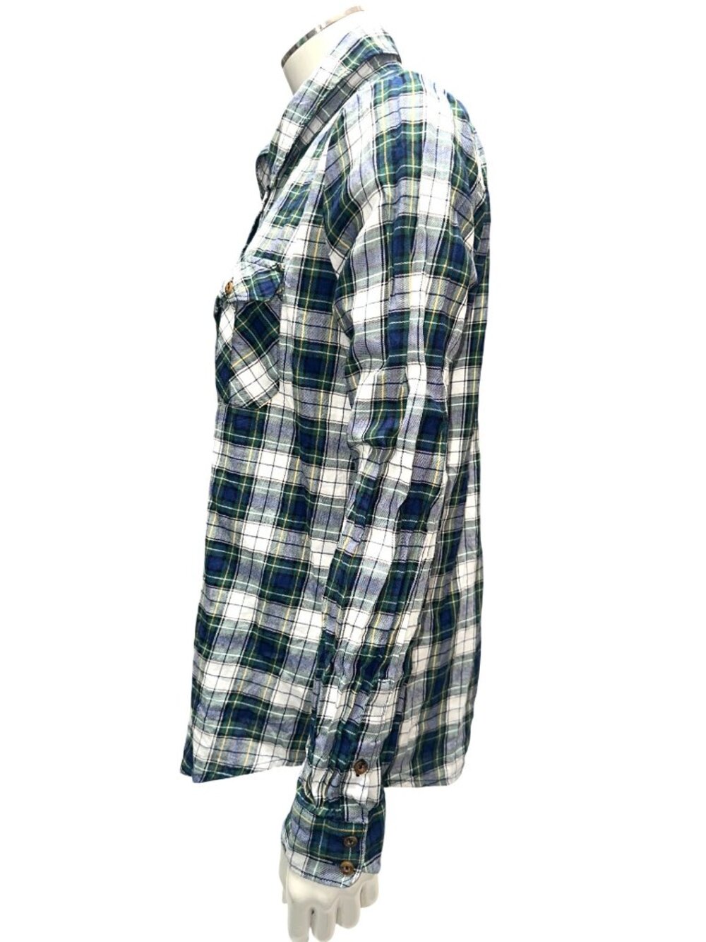 Forever 21 Size L Green Blue Button Up Flannel Shirt Academia Lumbercore Classic - Picture 4 of 11